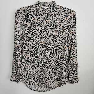 Beach Lunch Lounge Women's Button Down Blouse Top Animal Print Size S Viscose